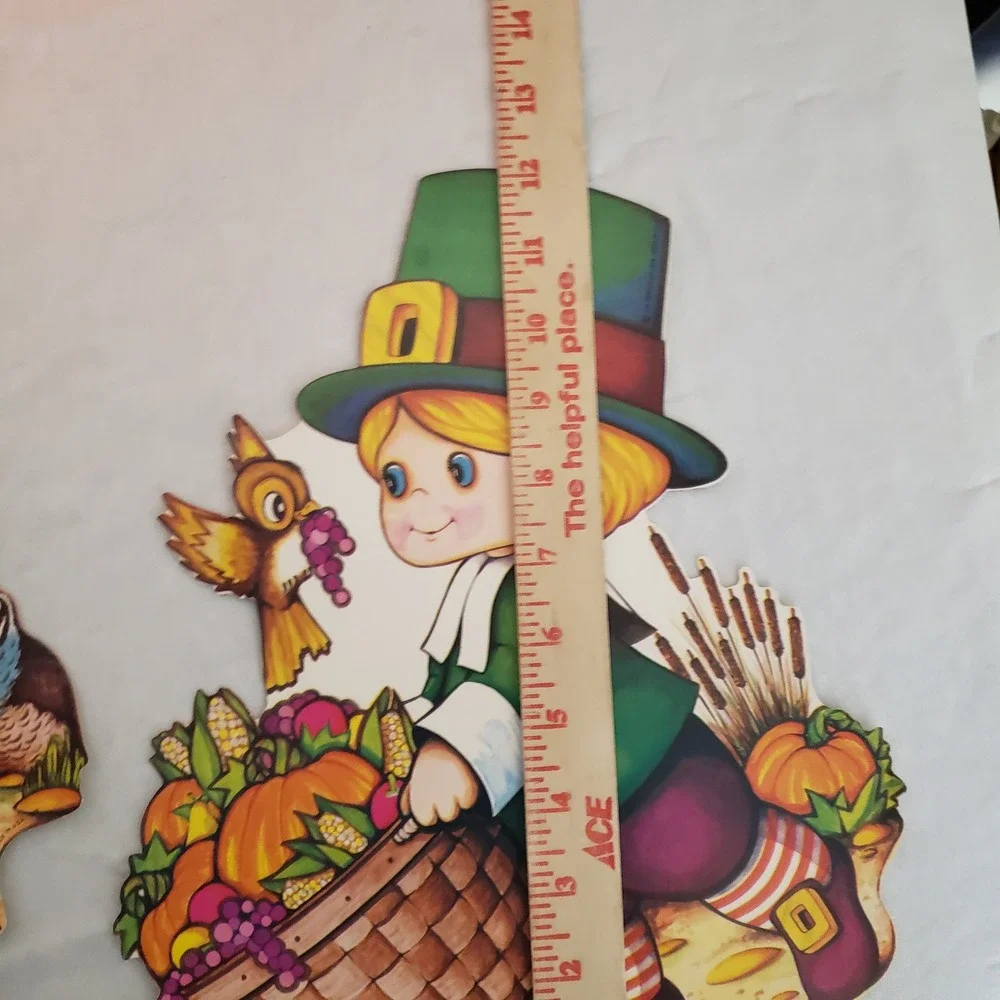 Beistle '78 Thanksgiving Harvest Pilgrim Indian Die Cut +‎ Pumpkin Wall Decor
